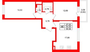 Квартира в ЖК «Аннино Сити», 2 комнатная, 56.56 м², 2 этаж