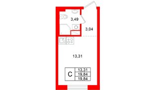 Квартира в ЖК «Аннино Сити», студия, 19.84 м², 3 этаж