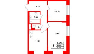 Квартира в ЖК «Аннино Сити», 2 комнатная, 48.72 м², 1 этаж