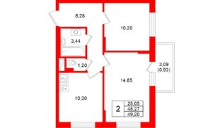 Квартира в ЖК «Аннино Сити», 2 комнатная, 49.2 м², 3 этаж
