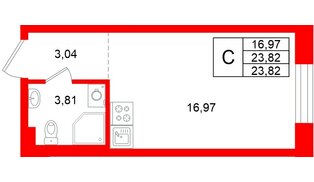 Квартира в ЖК «Аннино Сити», студия, 23.82 м², 1 этаж