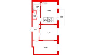 Квартира в ЖК «Аннино Сити», 2 комнатная, 66.49 м², 4 этаж