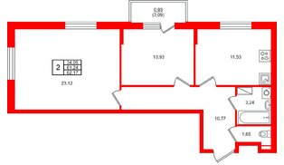 Квартира в ЖК «Аннино Сити», 2 комнатная, 62.17 м², 4 этаж
