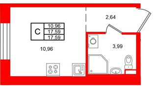 Квартира в ЖК «Аннино Сити», студия, 17.59 м², 1 этаж