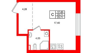Квартира в ЖК «Аннино Сити», студия, 25.71 м², 1 этаж