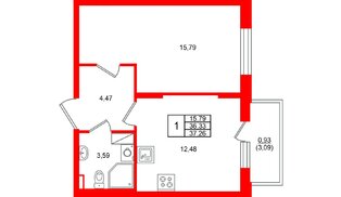 Квартира в ЖК «Аннино Сити», 1 комнатная, 37.26 м², 4 этаж