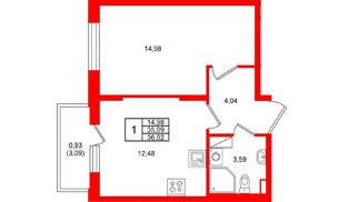 Квартира в ЖК «Аннино Сити», 1 комнатная, 36.02 м², 4 этаж