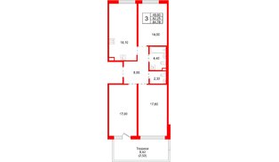 Квартира в ЖК «Плюс Пулковский», 3 комнатная, 84.78 м², 1 этаж