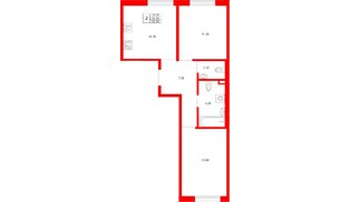 Квартира в ЖК «Плюс Пулковский», 2 комнатная, 52.8 м², 1 этаж
