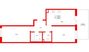Квартира в ЖК «Плюс Пулковский», 2 комнатная, 63.71 м², 1 этаж