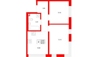 Квартира в ЖК «Плюс Пулковский», 2 комнатная, 44.3 м², 1 этаж