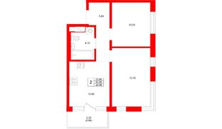 Квартира в ЖК «Плюс Пулковский», 2 комнатная, 44.56 м², 4 этаж