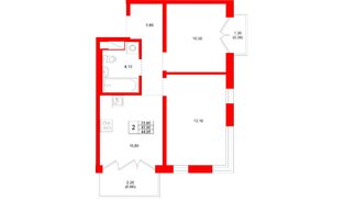 Квартира в ЖК «Плюс Пулковский», 2 комнатная, 44.95 м², 5 этаж