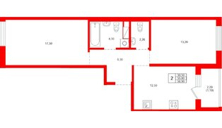 Квартира в ЖК «Плюс Пулковский», 2 комнатная, 56.9 м², 2 этаж