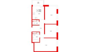 Квартира в ЖК «Плюс Пулковский», 3 комнатная, 65.46 м², 2 этаж