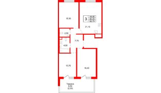 Квартира в ЖК «Плюс Пулковский», 3 комнатная, 82.75 м², 1 этаж