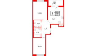 Квартира в ЖК «Плюс Пулковский», 2 комнатная, 59.95 м², 2 этаж