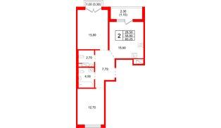 Квартира в ЖК «Плюс Пулковский», 2 комнатная, 60.25 м², 5 этаж