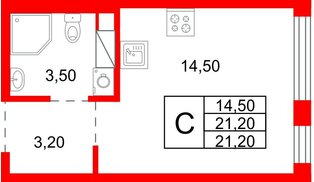 Квартира в ЖК «Плюс Пулковский», студия, 21.2 м², 3 этаж