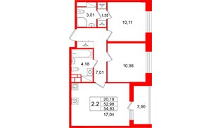 Квартира в ЖК «Астра Континенталь», 2 комнатная, 52.98 м², 11 этаж