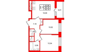 Квартира в ЖК «Астра Континенталь», 2 комнатная, 50.18 м², 10 этаж