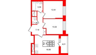 Квартира в ЖК «Астра Континенталь», 2 комнатная, 50.18 м², 10 этаж