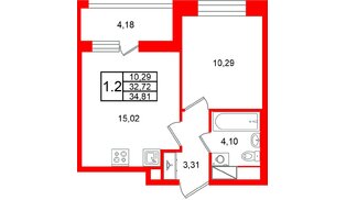 Квартира в ЖК «Астра Континенталь», 1 комнатная, 32.72 м², 8 этаж