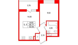 Квартира в ЖК «Астра Континенталь», 1 комнатная, 30.17 м², 10 этаж