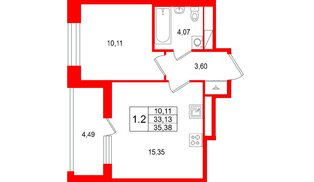 Квартира в ЖК «Астра Континенталь», 1 комнатная, 33.13 м², 11 этаж