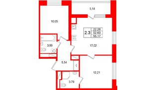 Квартира в ЖК «Астра Континенталь», 2 комнатная, 52.6 м², 11 этаж