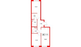 Квартира в ЖК «Янинский Лес», 2 комнатная, 61.5 м², 1 этаж