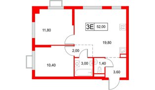 Квартира в ЖК «Янинский Лес», 2 комнатная, 52 м², 2 этаж