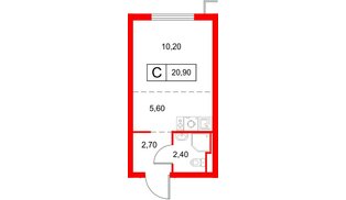 Квартира в ЖК «Янинский Лес», студия, 20.9 м², 2 этаж