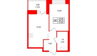 Квартира в ЖК Квартал Уютный, 1 комнатная, 31.63 м², 5 этаж