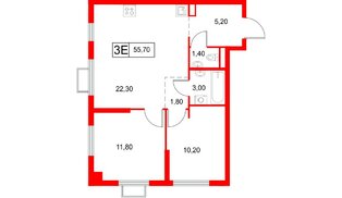 Квартира в ЖК «Янинский Лес», 2 комнатная, 55.7 м², 2 этаж