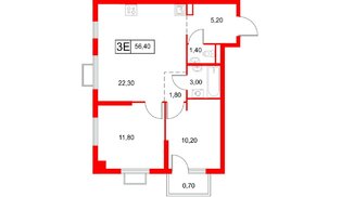 Квартира в ЖК «Янинский Лес», 2 комнатная, 56.4 м², 7 этаж