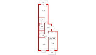Квартира в ЖК «Янинский Лес», 2 комнатная, 64.3 м², 7 этаж