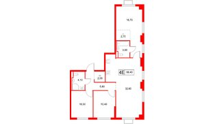 Квартира в ЖК «Янинский Лес», 3 комнатная, 88.4 м², 15 этаж