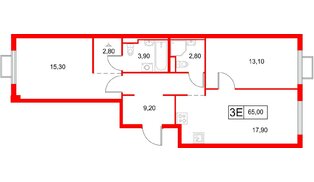 Квартира в ЖК «Янинский Лес», 2 комнатная, 65 м², 8 этаж