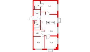 Квартира в ЖК «Янинский Лес», 3 комнатная, 73.2 м², 2 этаж