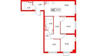 Квартира в ЖК «Янинский Лес», 3 комнатная, 68.9 м², 2 этаж
