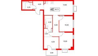 Квартира в ЖК «Янинский Лес», 3 комнатная, 69.7 м², 14 этаж