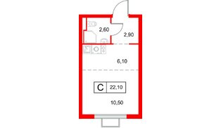 Квартира в ЖК «Янинский Лес», студия, 22.1 м², 2 этаж