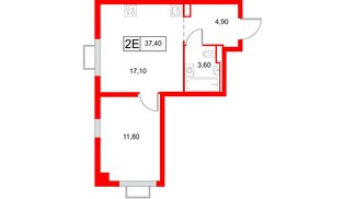 Квартира в ЖК «Янинский Лес», 1 комнатная, 37.4 м², 15 этаж
