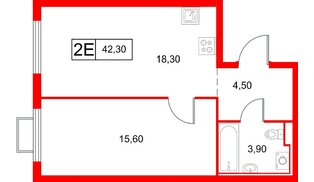Квартира в ЖК «Янинский Лес», 1 комнатная, 42.3 м², 4 этаж