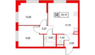 Квартира в ЖК «Янинский Лес», 2 комнатная, 50.1 м², 1 этаж