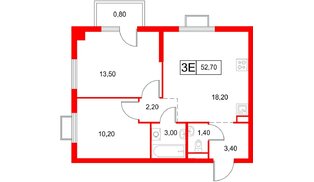 Квартира в ЖК «Янинский Лес», 2 комнатная, 52.7 м², 14 этаж