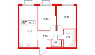 Квартира в ЖК «Янинский Лес», 2 комнатная, 51.7 м², 12 этаж