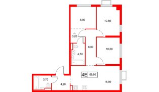 Квартира в ЖК «Янинский Лес», 3 комнатная, 69.8 м², 3 этаж