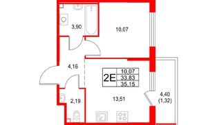 Квартира в ЖК «Охтинские высоты», 1 комнатная, 35.15 м², 2 этаж